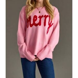NEW PANACHE APPAREL merry crewneck sweater in pink & red